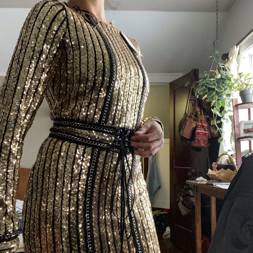 Gold mini dress w/ adjustable belt